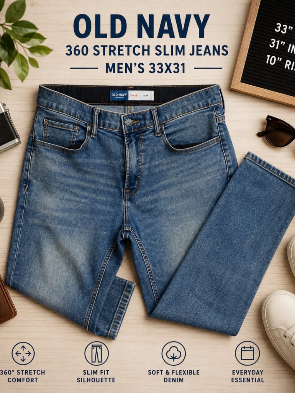 Old Navy 360 Stretch Slim Jeans Men’s 33x31 Light Wash Denim Pants